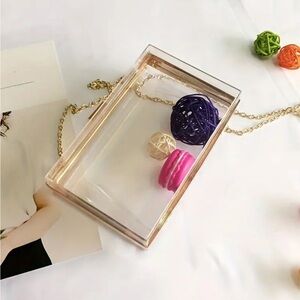Transparent Acrylic Clutch-Gold or Silver Hardware or Black Transparent w/Gold